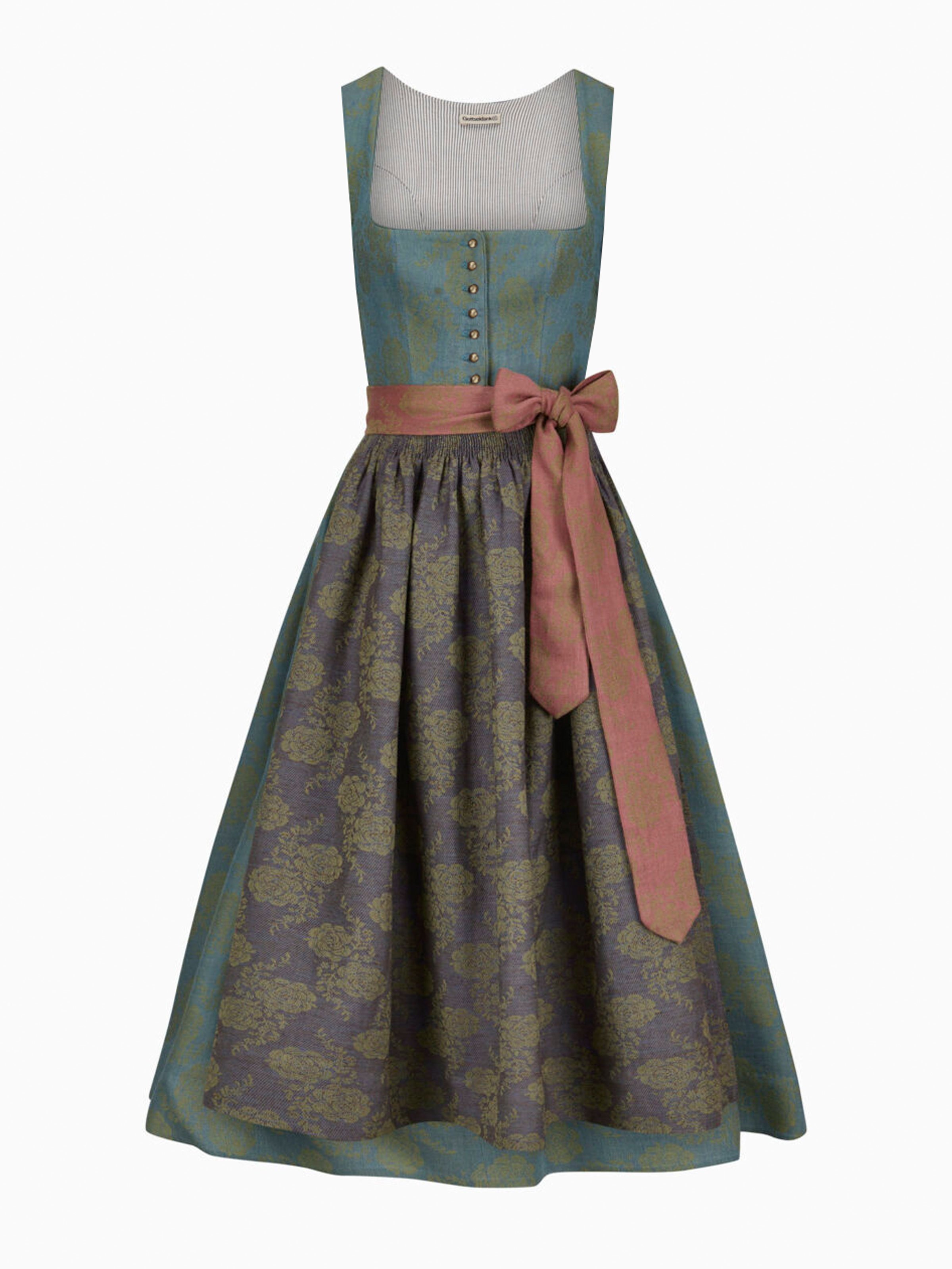 Aquablaues Dirndl mit floralem Muster