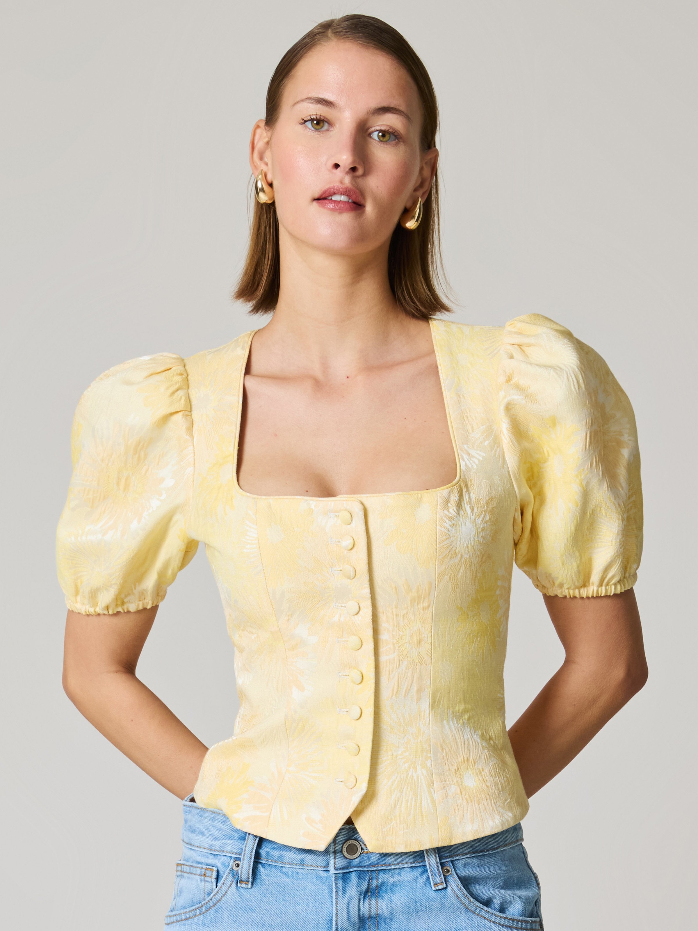 Mieder in Gelb mit Blumenmuster