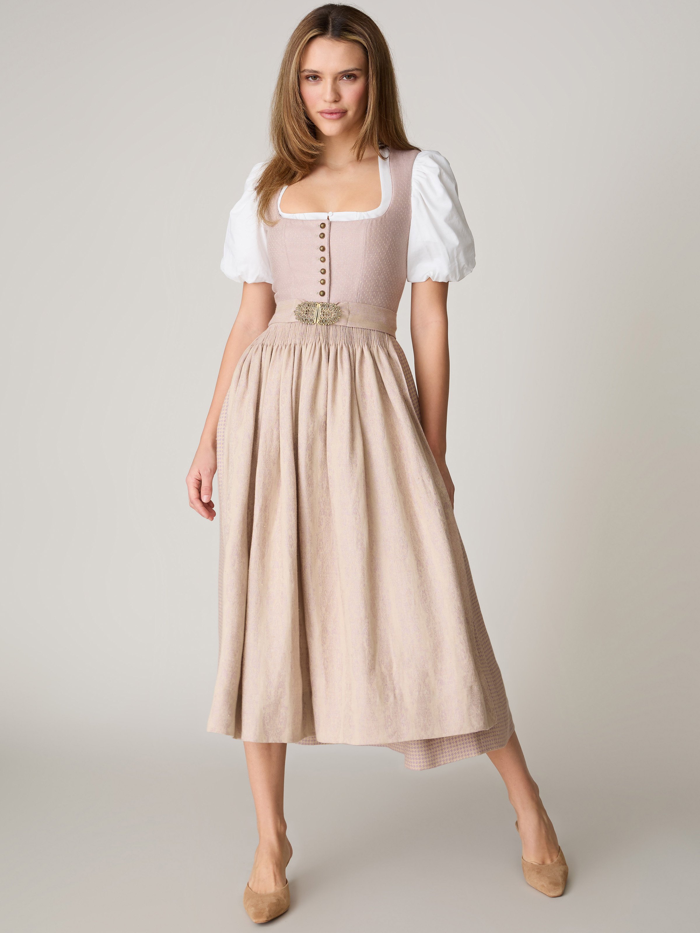 Dirndl in Rosa mit Hahnetrittmuster am Rock