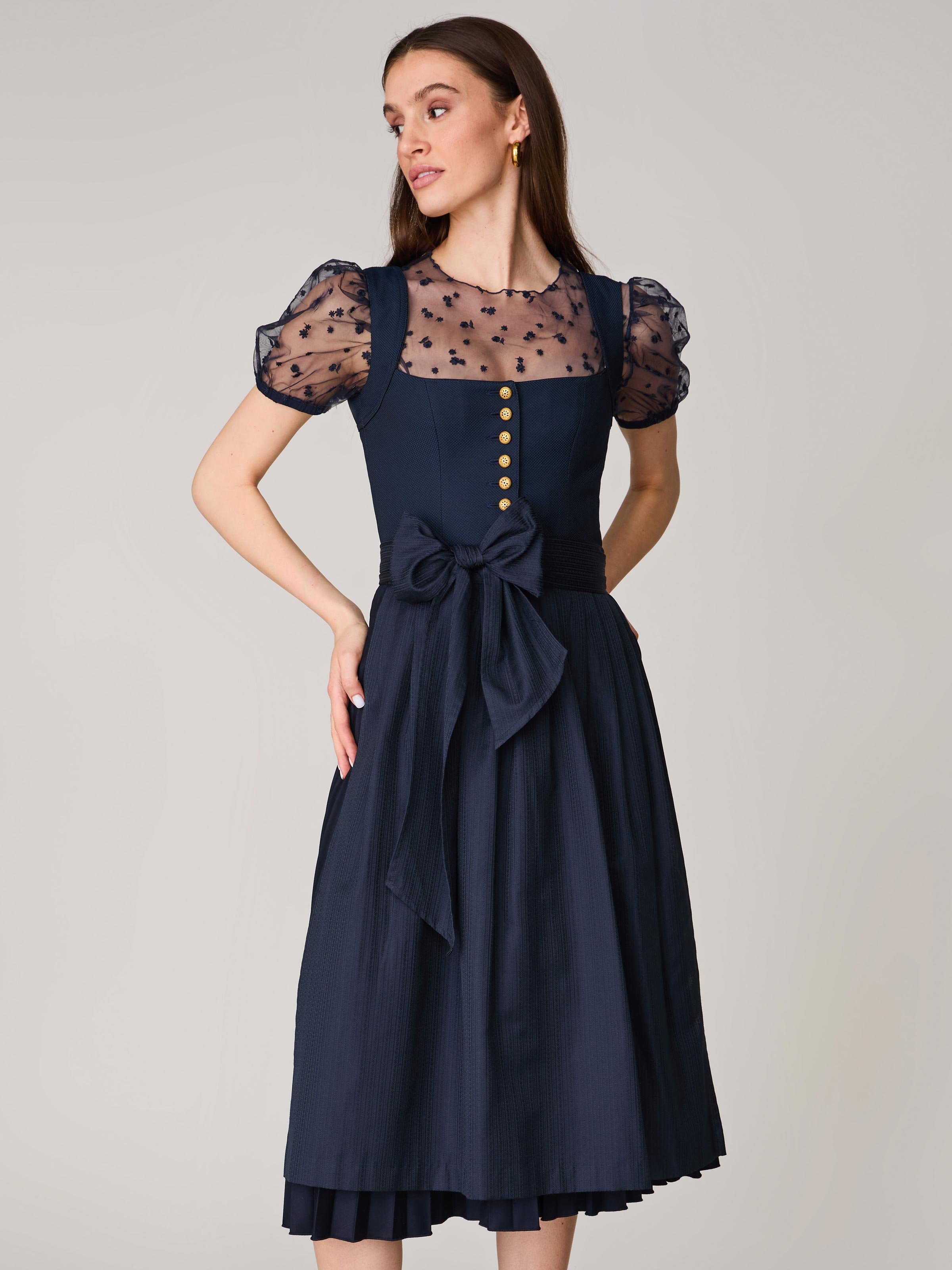 Dirndl in Navy mit plissiertem Rock