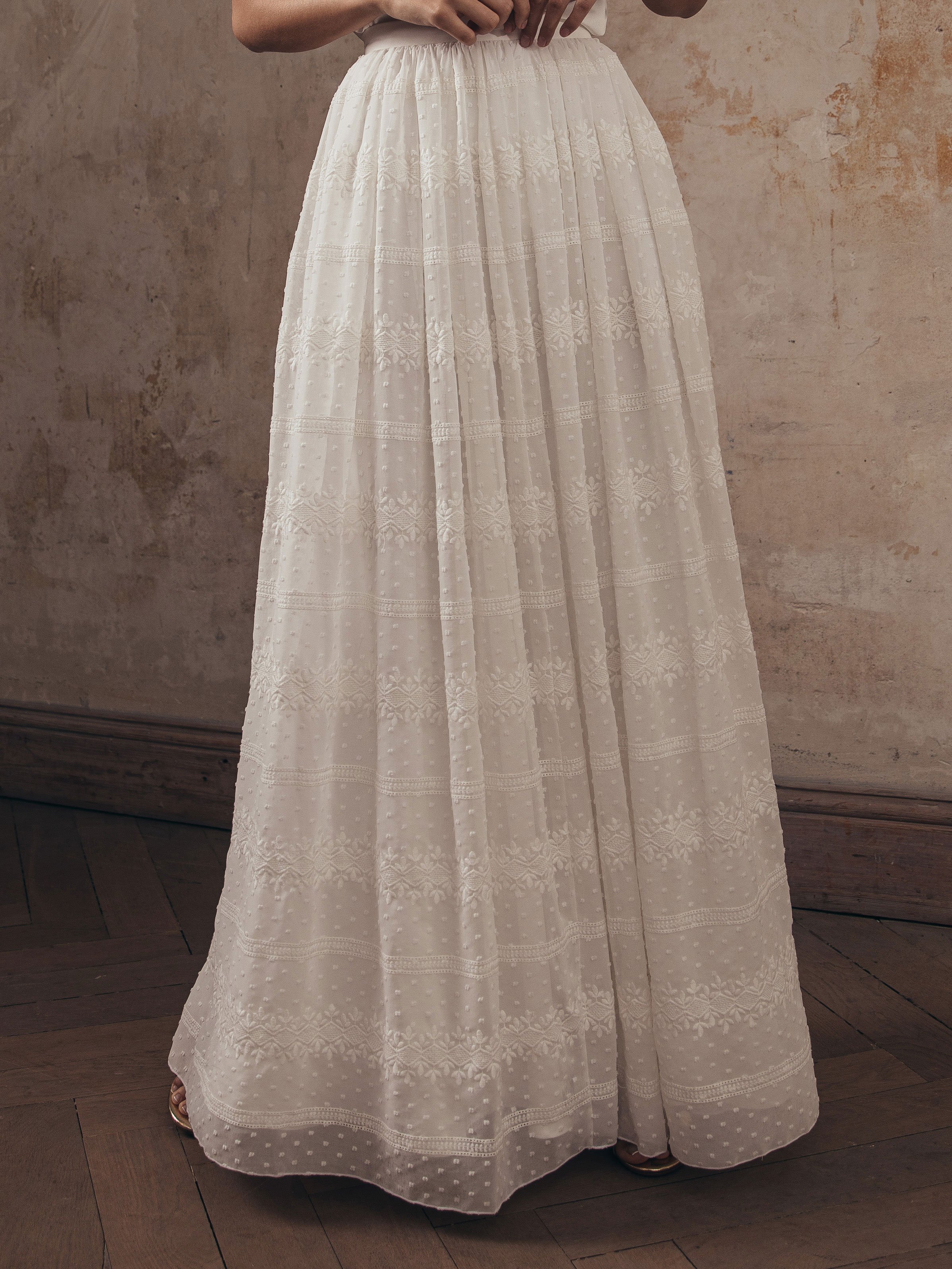 Langer Braut-Rock im Boho-Stil mit Georgette-Muster Langer Braut-Rock im Boho-Stil mit Georgette-Muster