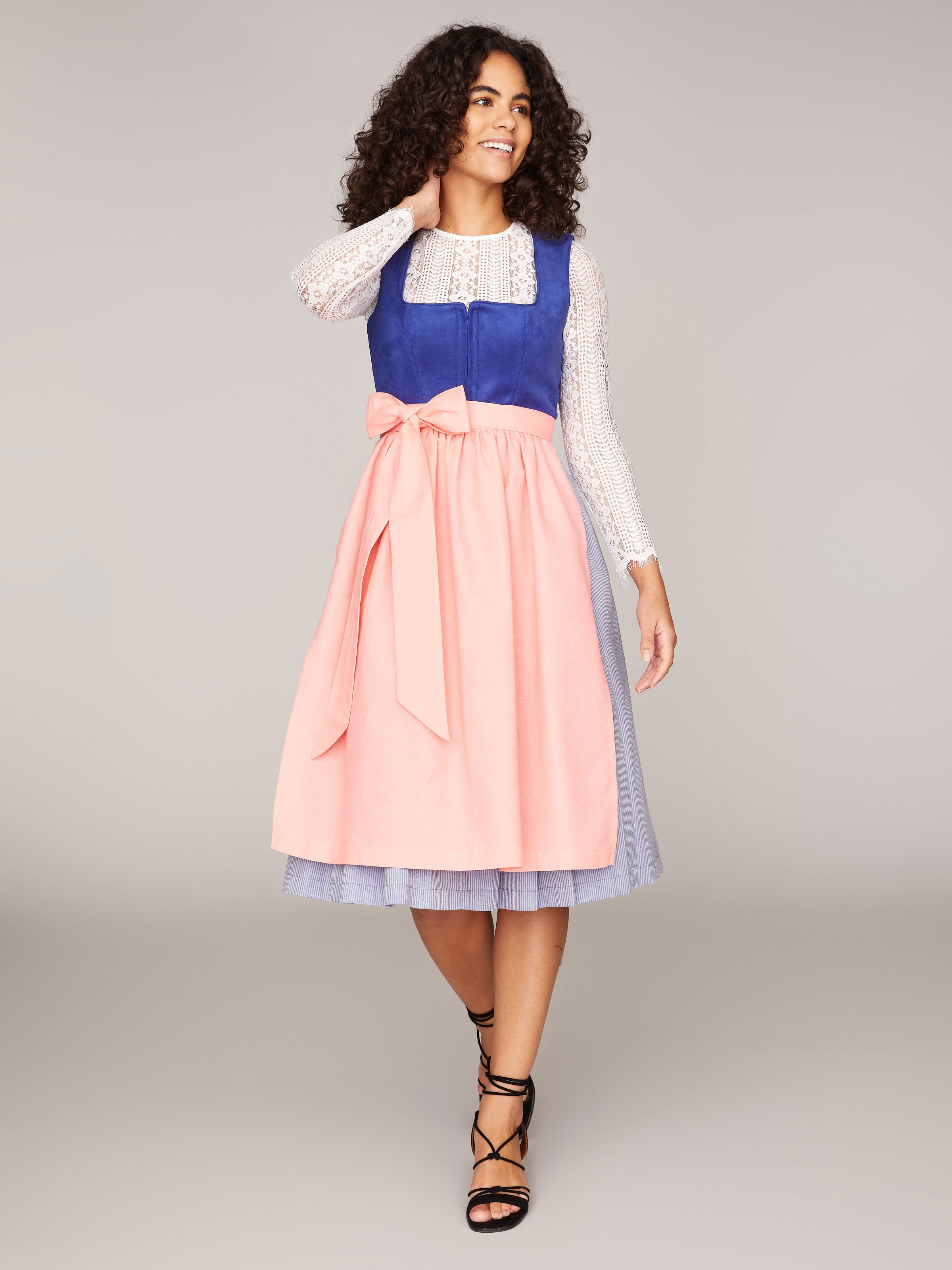 Royalblaues Dirndl mit Mieder aus Veloursleder-Optik Royalblaues Dirndl mit Mieder aus Veloursleder-Optik