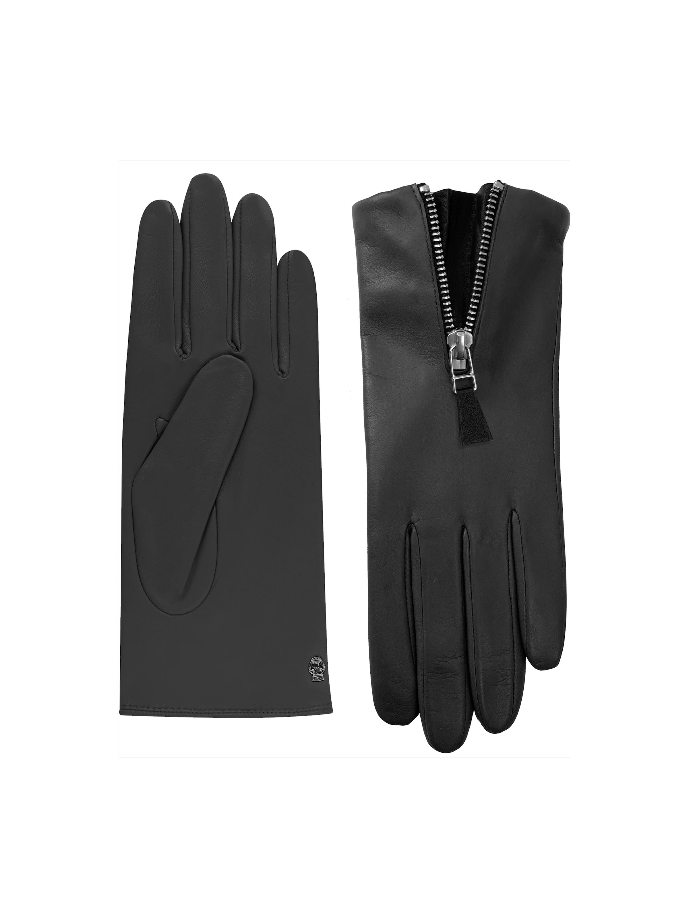 Schwarze Lederhandschuhe mit Zier-Reiverschluss | Roeckl