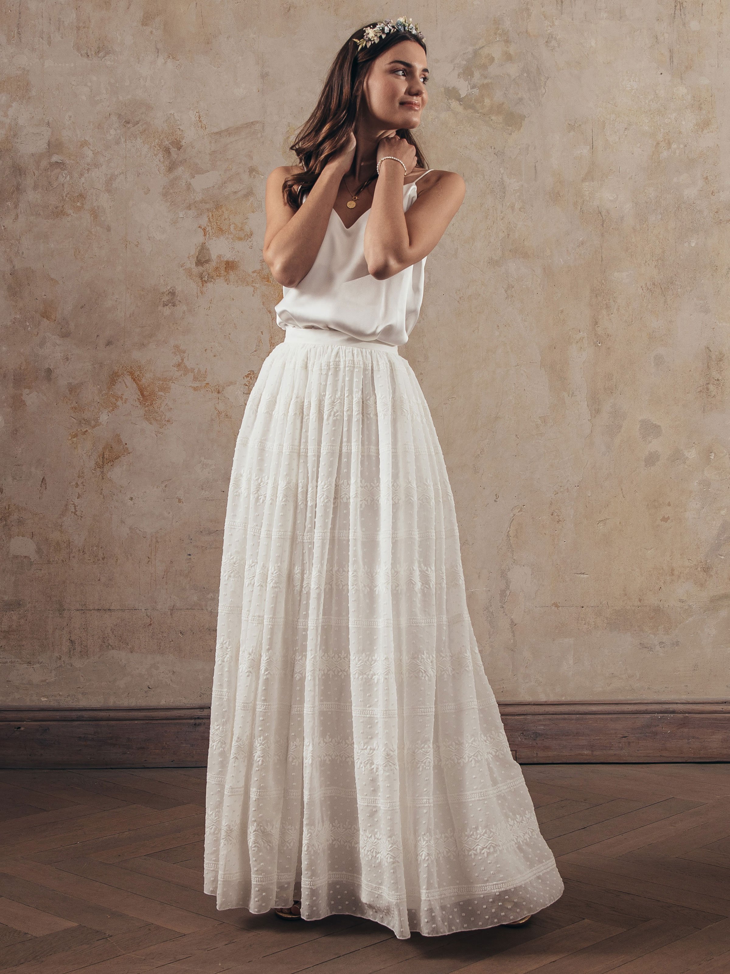 Langer Braut-Rock im Boho-Stil mit Georgette-Muster Langer Braut-Rock im Boho-Stil mit Georgette-Muster