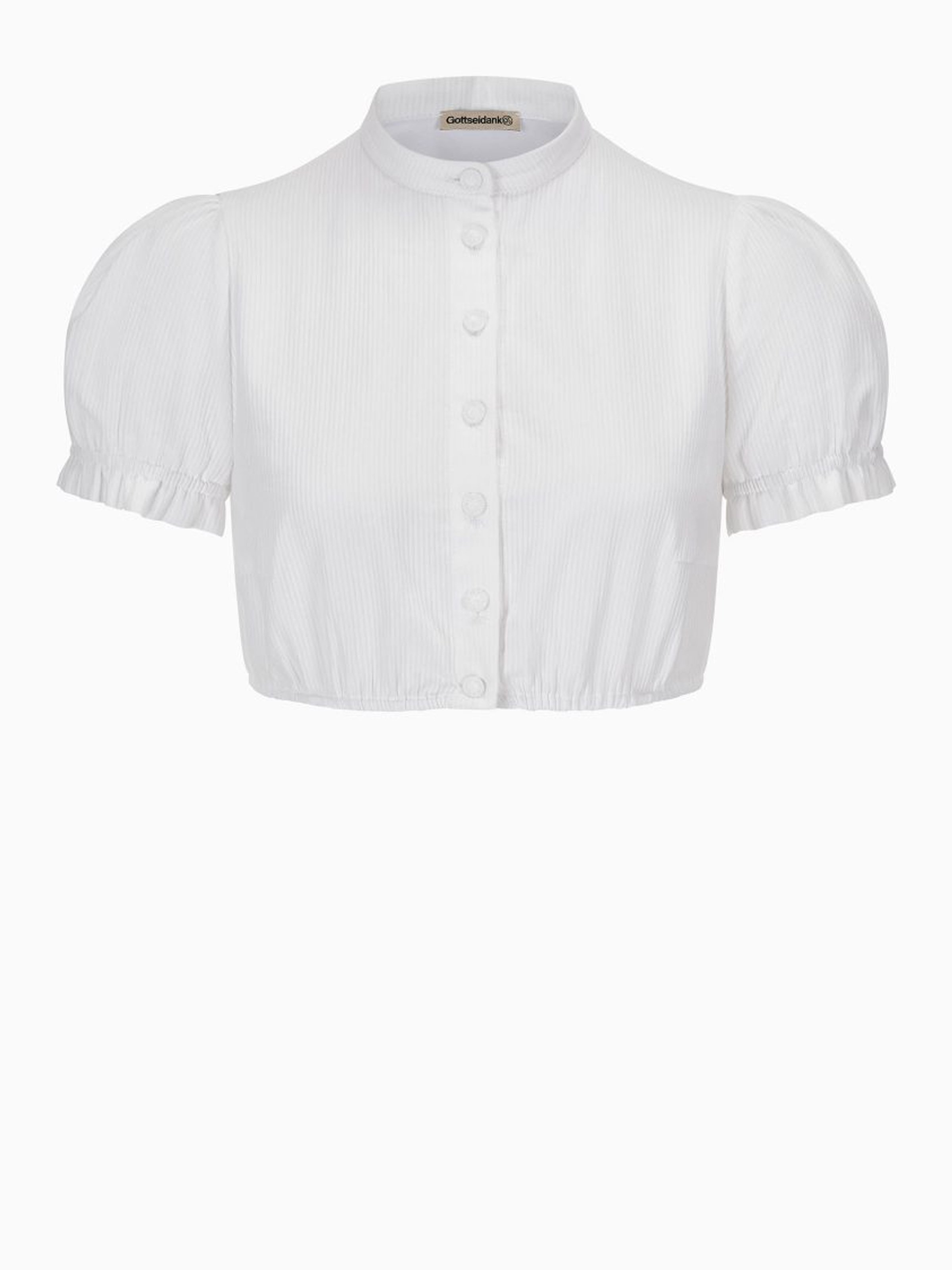 Weiße hochgeschlossene Dirndlbluse mit Puffarm Weiße hochgeschlossene Dirndlbluse mit Puffarm