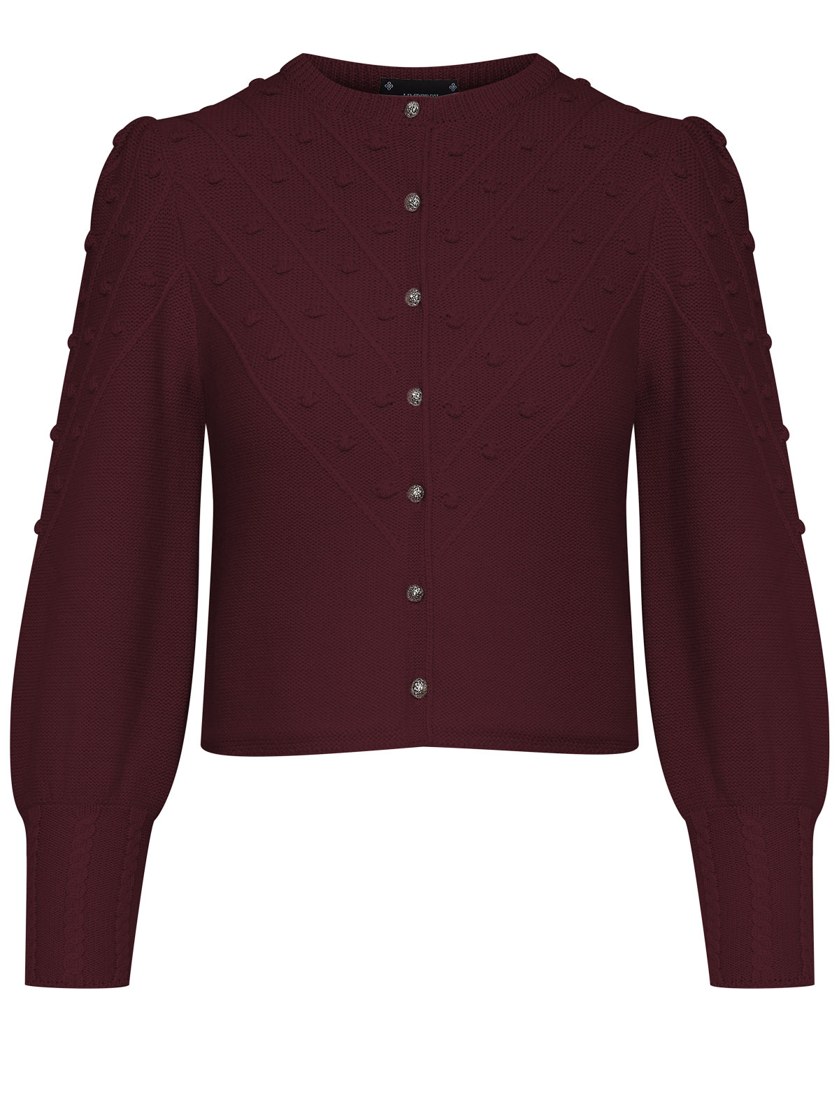Weinrote Strickjacke mit Puffarm Weinrote Strickjacke mit Puffarm