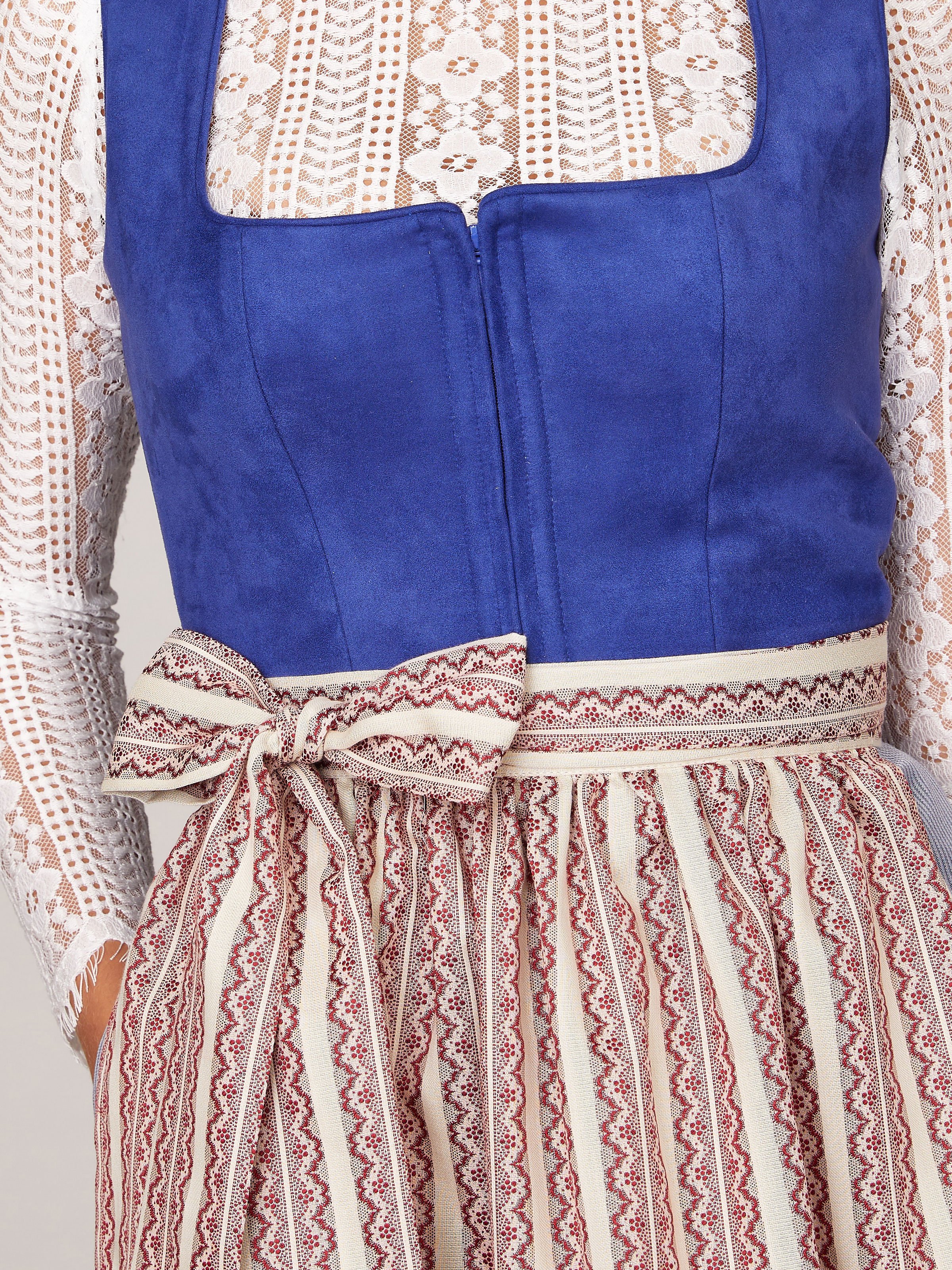 Royalblaues Dirndl mit Mieder aus Veloursleder-Optik Royalblaues Dirndl mit Mieder aus Veloursleder-Optik
