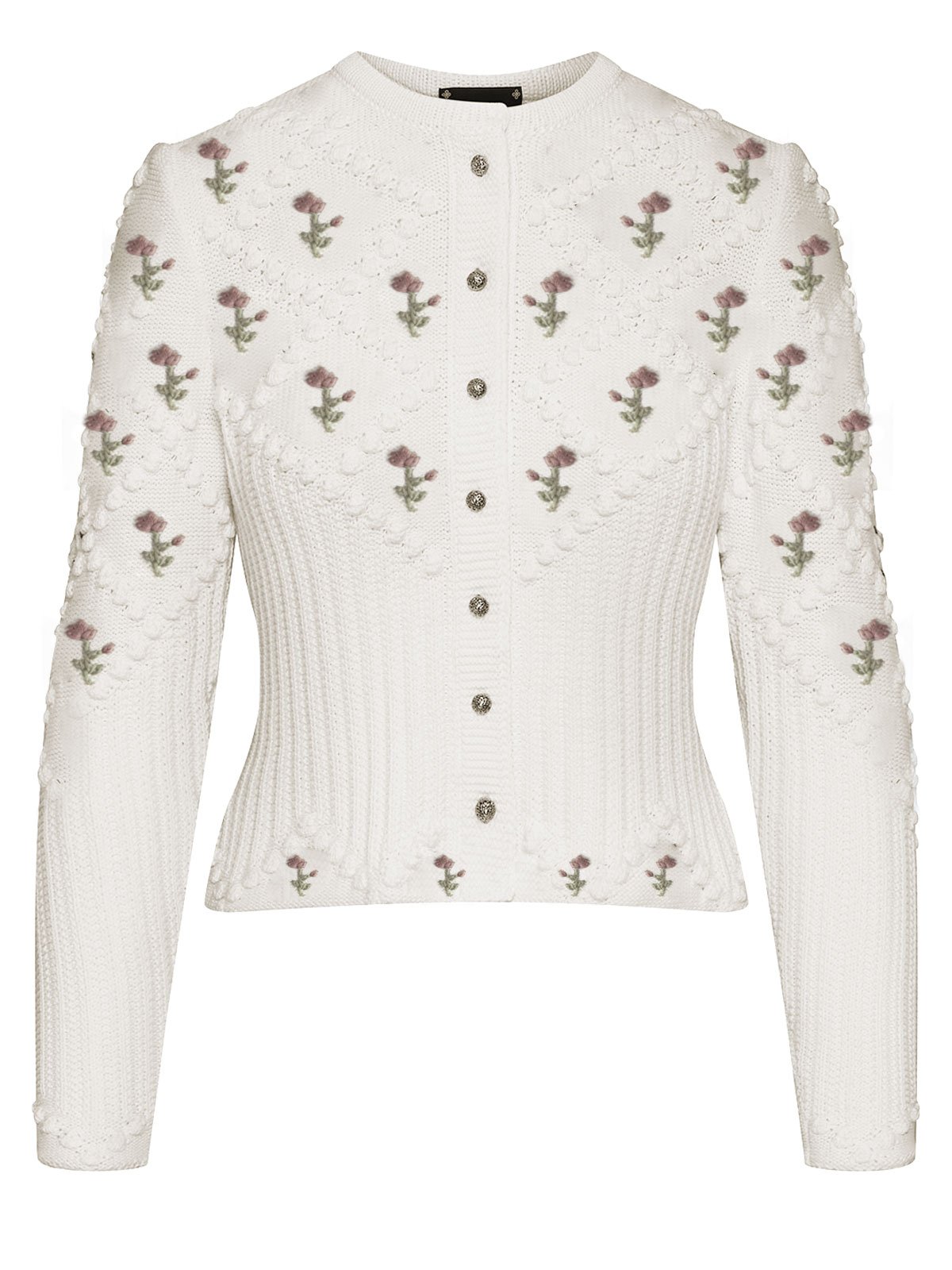 Cremeweiße Strickjacke mit rosa Blumenstickerei Cremeweiße Strickjacke mit rosa Blumenstickerei
