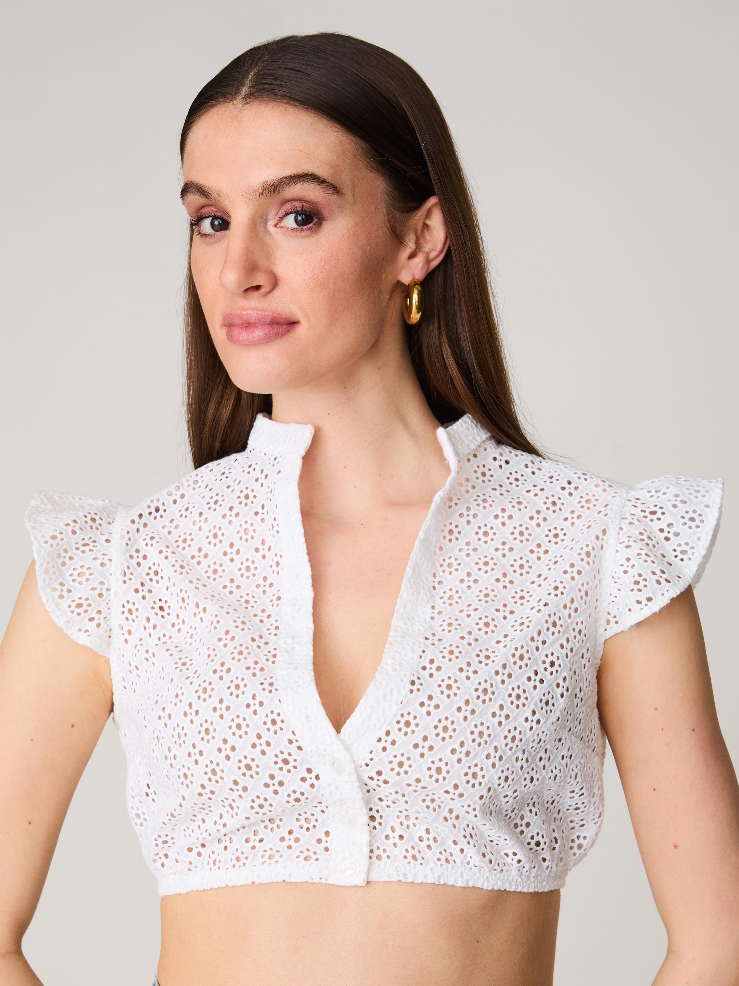 Ahagogo Dirndl Bluse Damen - Weißes Oktoberfest Hemd Mit Flügelärmel