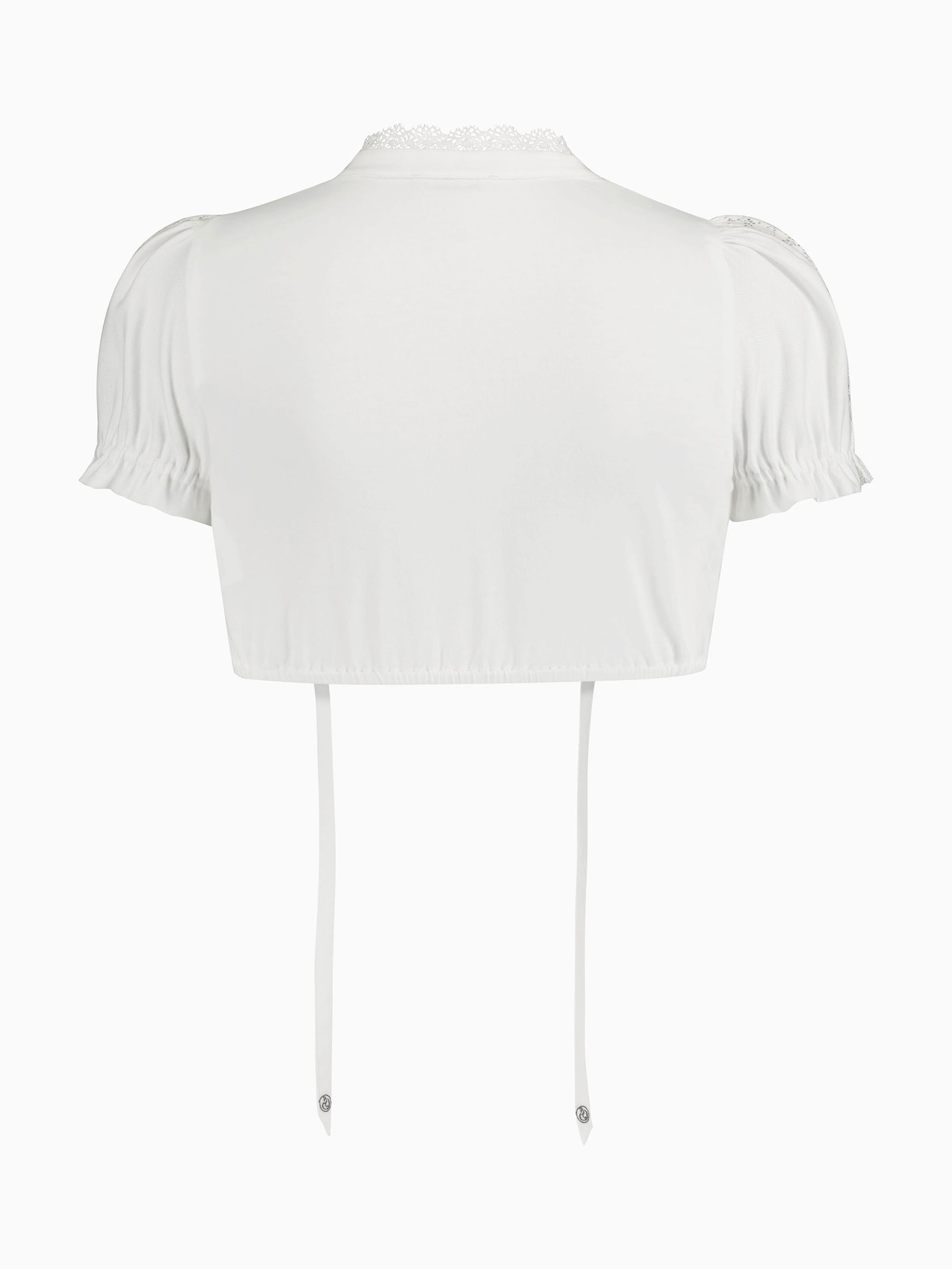 Weiße Dirndlbluse mit Puffärmeln und Häkelspitze Weiße Dirndlbluse mit Puffärmeln und Häkelspitze