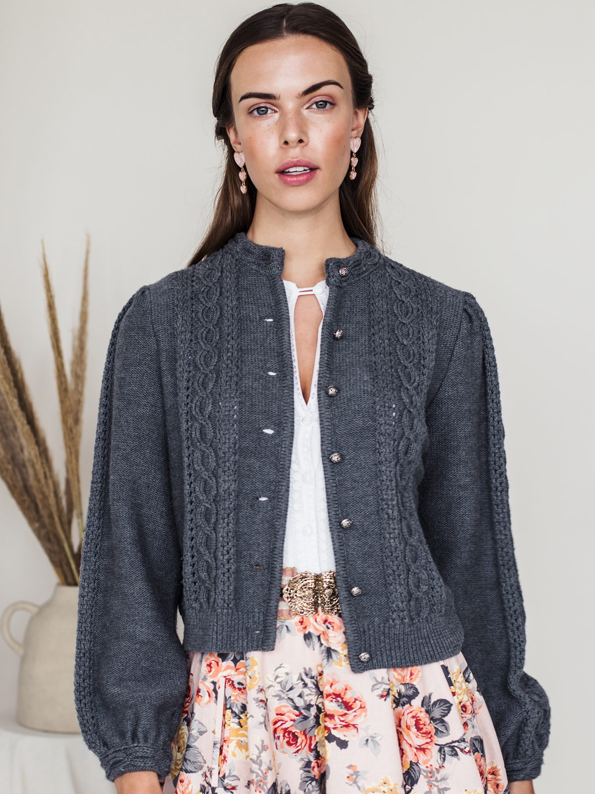 Zinngraue Oversized Strickjacke Zinngraue Oversized Strickjacke