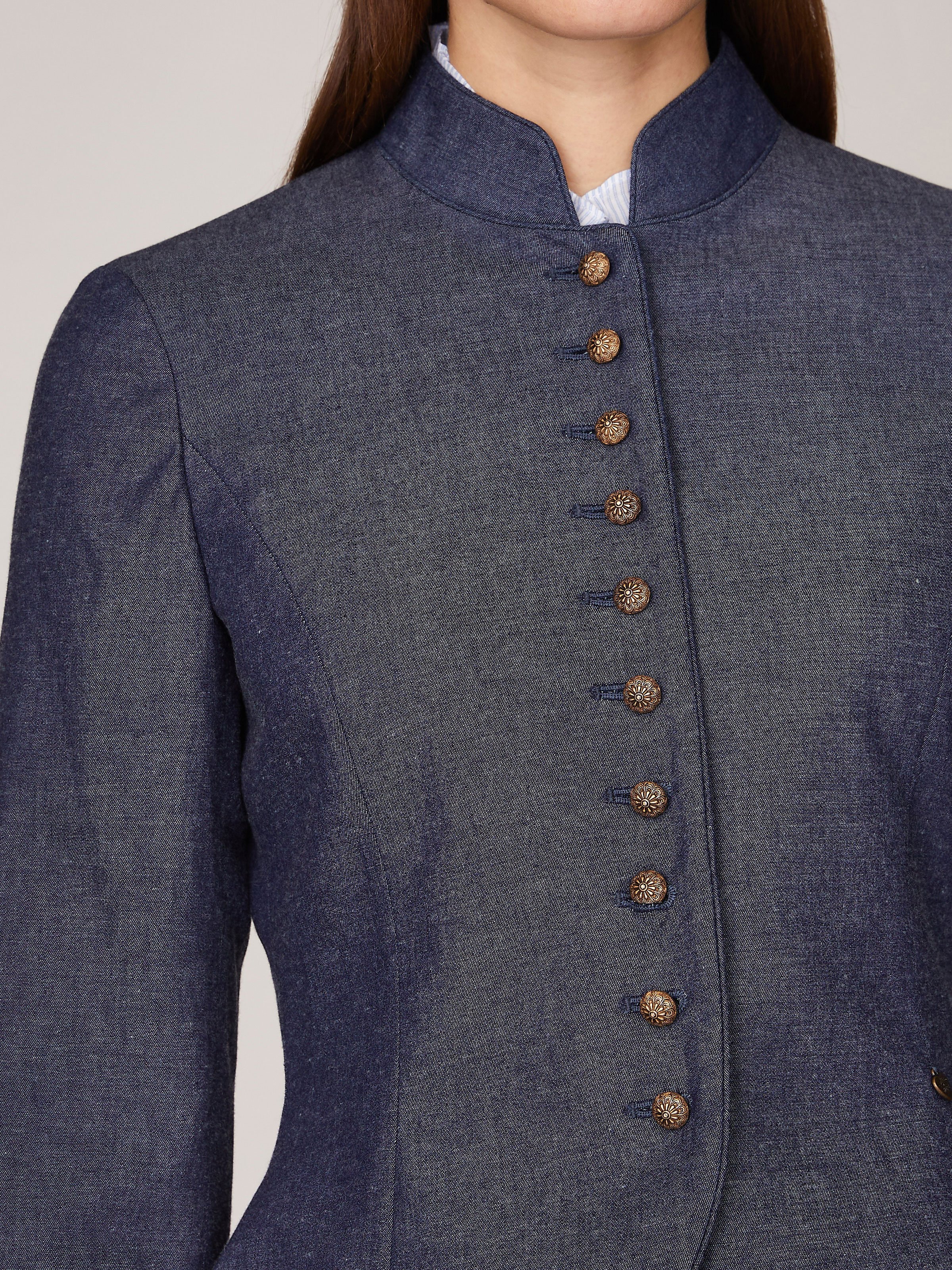 Denimfarbener Trachten-Blazer mit Stehkragen Denimfarbener Trachten-Blazer mit Stehkragen