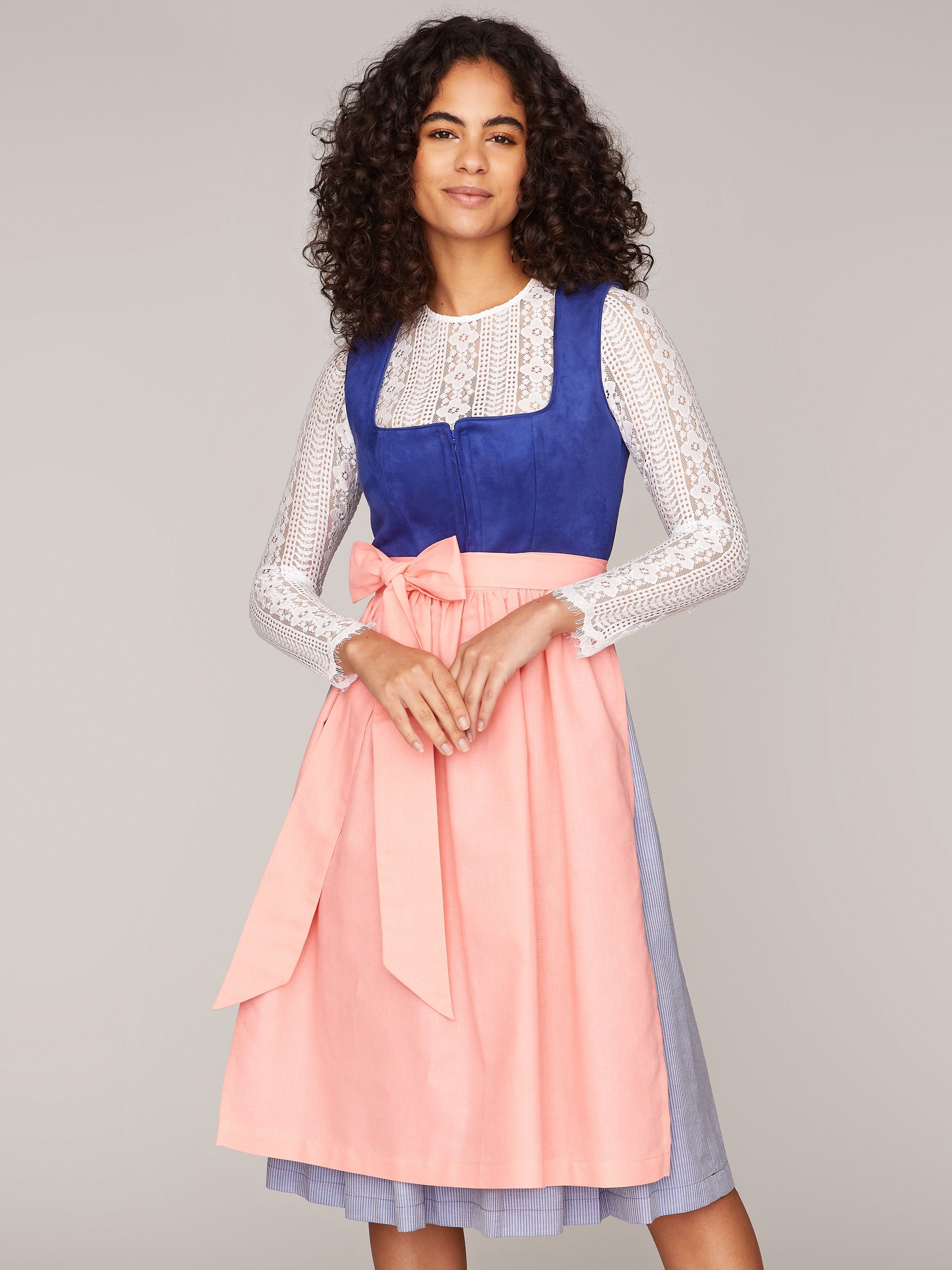 Royalblaues Dirndl mit Mieder aus Veloursleder-Optik Royalblaues Dirndl mit Mieder aus Veloursleder-Optik