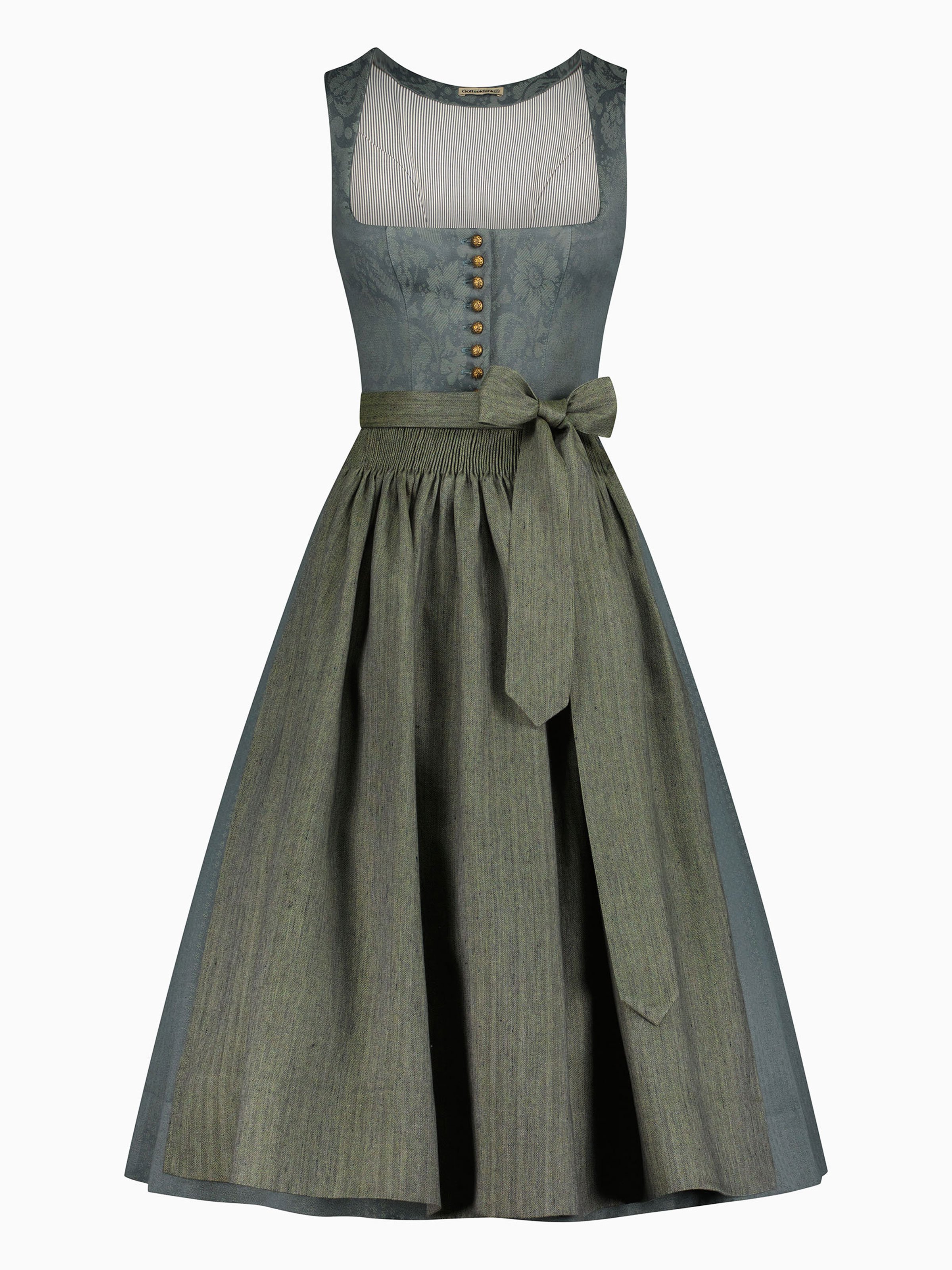 Graublaues Stretch-Dirndl mit floralem Muster Graublaues Stretch-Dirndl mit floralem Muster
