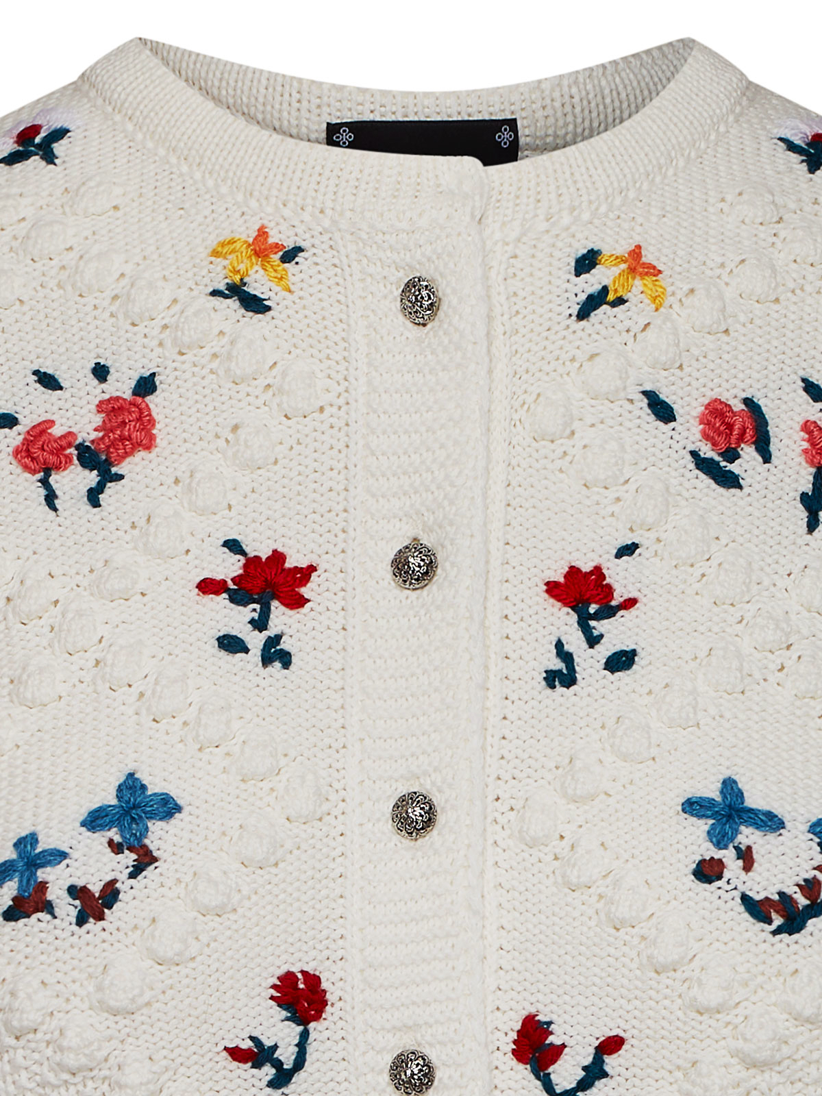 Cremeweiße Strickjacke mit Blumenstickerei Cremeweiße Strickjacke mit Blumenstickerei