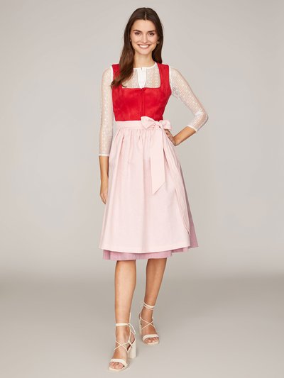 Rotes Dirndl mit Mieder aus Veloursleder-Optik Rotes Dirndl mit Mieder aus Veloursleder-Optik