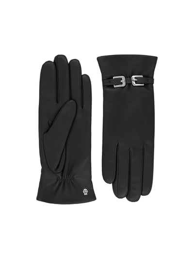 Schwarze Handschuhe aus Leder mit Zier-Schnalle
