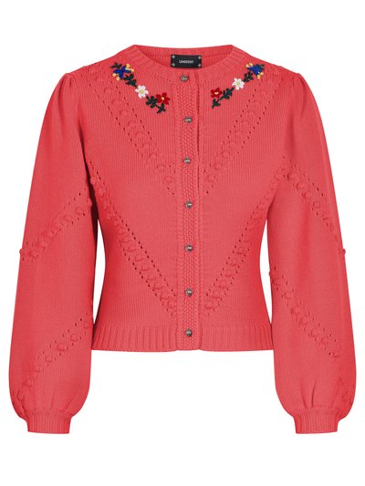Strickjacke in Koralle mit Blumenstickerei