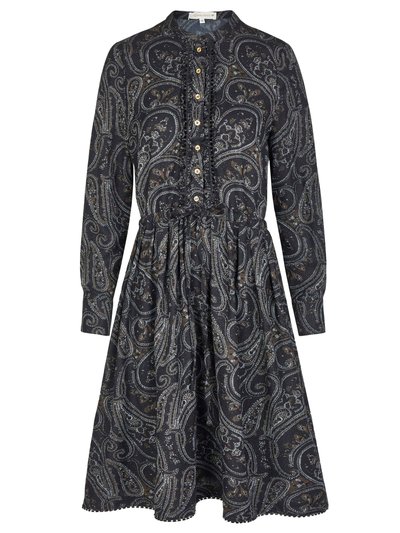 Schwarz gemustertes Blusenkleid mit Rüschen