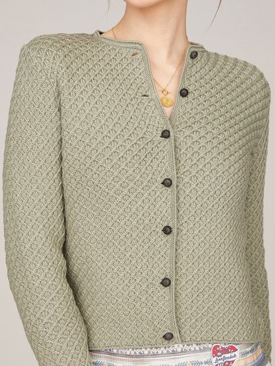 Grau-Grüne Trachten-Strickjacke mit Knopfleiste Grau-Grüne Trachten-Strickjacke mit Knopfleiste