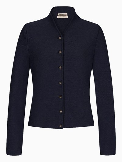 Dunkelblaue Trachten-Strickjacke mit Stehkragen Dunkelblaue Trachten-Strickjacke mit Stehkragen