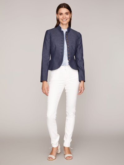 Denimfarbener Trachten-Blazer mit Stehkragen Denimfarbener Trachten-Blazer mit Stehkragen