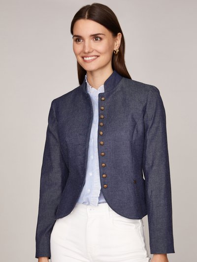 Denimfarbener Trachten-Blazer mit Stehkragen Denimfarbener Trachten-Blazer mit Stehkragen