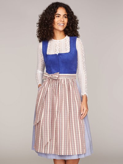 Royalblaues Dirndl mit Mieder aus Veloursleder-Optik Royalblaues Dirndl mit Mieder aus Veloursleder-Optik