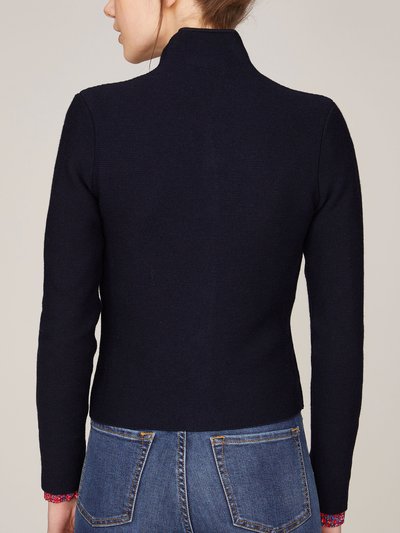 Dunkelblaue Trachten-Strickjacke mit Stehkragen Dunkelblaue Trachten-Strickjacke mit Stehkragen