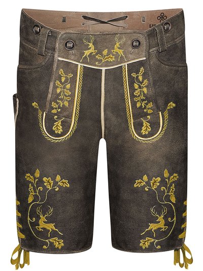 Braune Lederhose mit gelber Stickerei