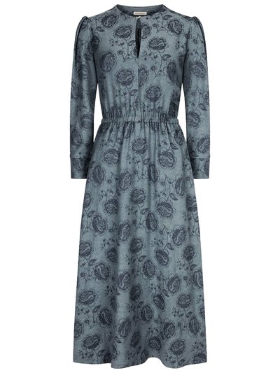 Blaues Kleid mit floralem Muster und Taillengürtel Blaues Kleid mit floralem Muster und Taillengürtel