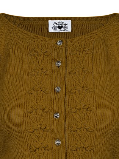 Senf-farbene Strickjacke mit aufwendigem Muster