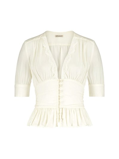 Gerüschte Bluse in Eierschale mit Zierborte Gerüschte Bluse in Eierschale mit Zierborte