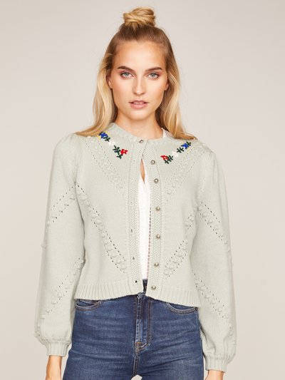 Strickjacke in Khaki mit Blumenstickerei