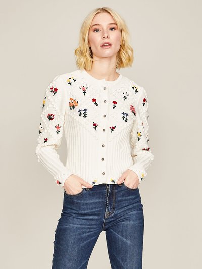 Cremeweiße Strickjacke mit Blumenstickerei Cremeweiße Strickjacke mit Blumenstickerei