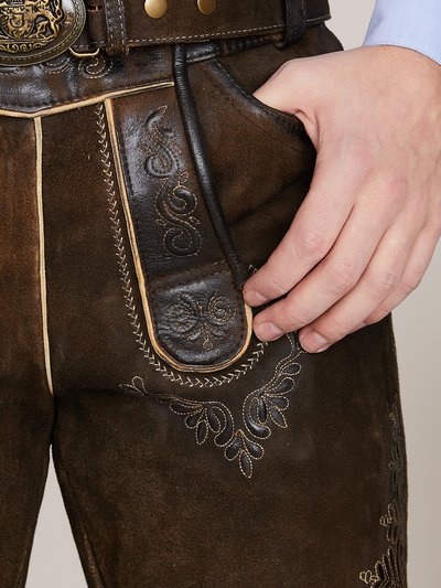 Kurze dunkelbraune Ziegenlederhose
