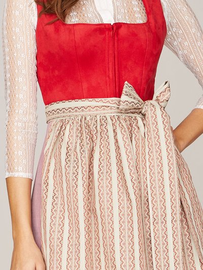 Rotes Dirndl mit Mieder aus Veloursleder-Optik Rotes Dirndl mit Mieder aus Veloursleder-Optik