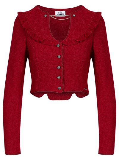 Rote Walkjacke mit Volanteinsätzen