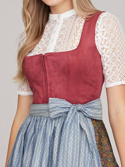 Beeren farbenes Dirndl mit Mieder aus Veloursleder-Optik Beeren farbenes Dirndl mit Mieder aus Veloursleder-Optik