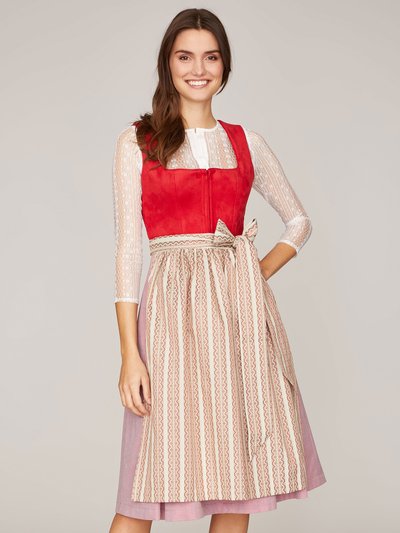 Rotes Dirndl mit Mieder aus Veloursleder-Optik Rotes Dirndl mit Mieder aus Veloursleder-Optik