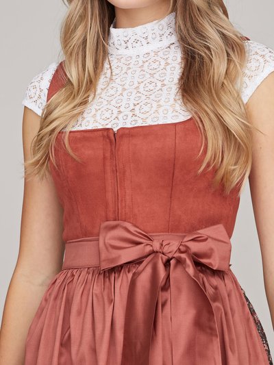 Kupfer-farbenes Dirndl mit Mieder aus Veloursleder-Optik Kupfer-farbenes Dirndl mit Mieder aus Veloursleder-Optik