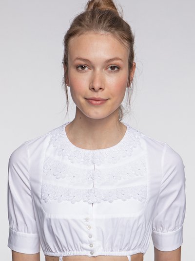 Weiße Dirndlbluse mit floraler Spitzenapplikation