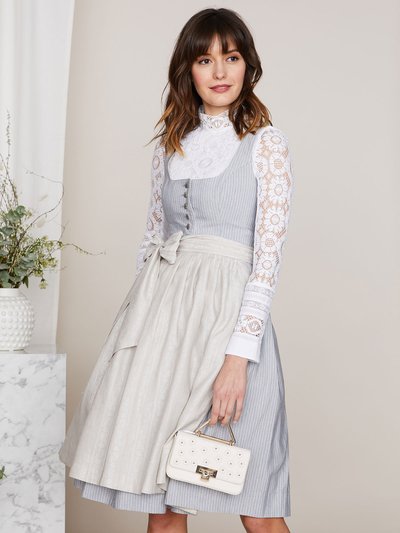 Pastellfarbenes Streifen-Dirndl in Eisblau und Grau Pastellfarbenes Streifen-Dirndl in Eisblau und Grau