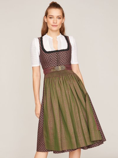Stretch-Dirndl mit Blumen-Rautenmuster in rosa und schwarz