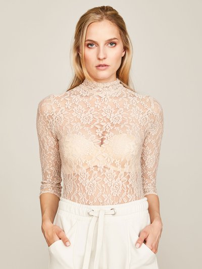Spitzenbody mit dreiviertel Arm und Stehkragen
Spitzenbody mit dreiviertel Arm und Stehkragen