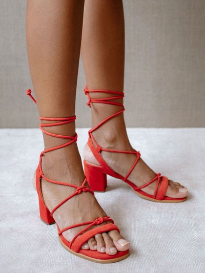 Orangefarbene Schnür-Sandalen aus Leder mit Blockabsatz