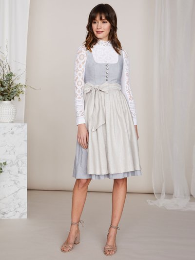 Pastellfarbenes Streifen-Dirndl in Eisblau und Grau Pastellfarbenes Streifen-Dirndl in Eisblau und Grau