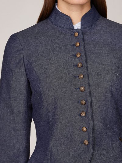 Denimfarbener Trachten-Blazer mit Stehkragen Denimfarbener Trachten-Blazer mit Stehkragen