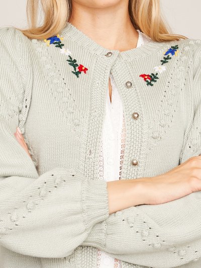 Strickjacke in Khaki mit Blumenstickerei