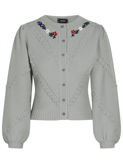 Strickjacke in Khaki mit Blumenstickerei